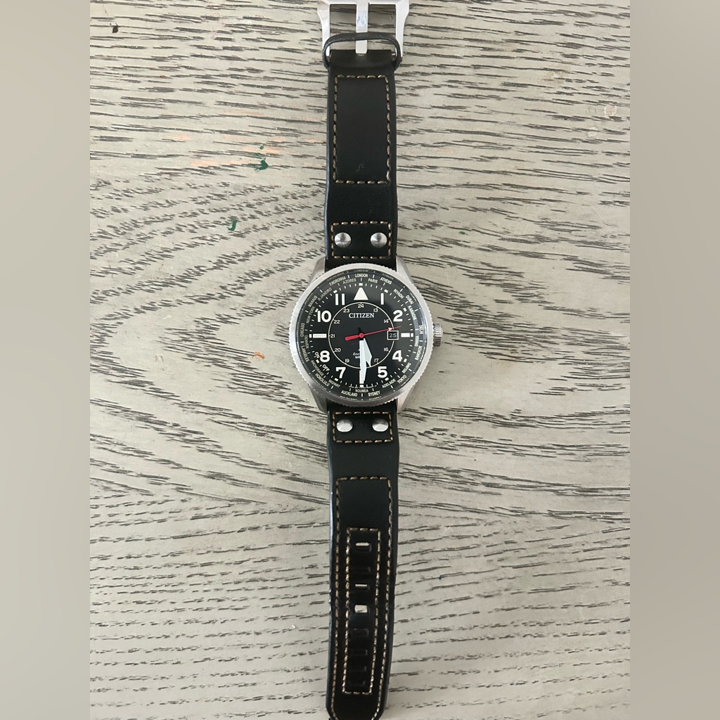 Citizen Black And Silver Watch With Leather Strap